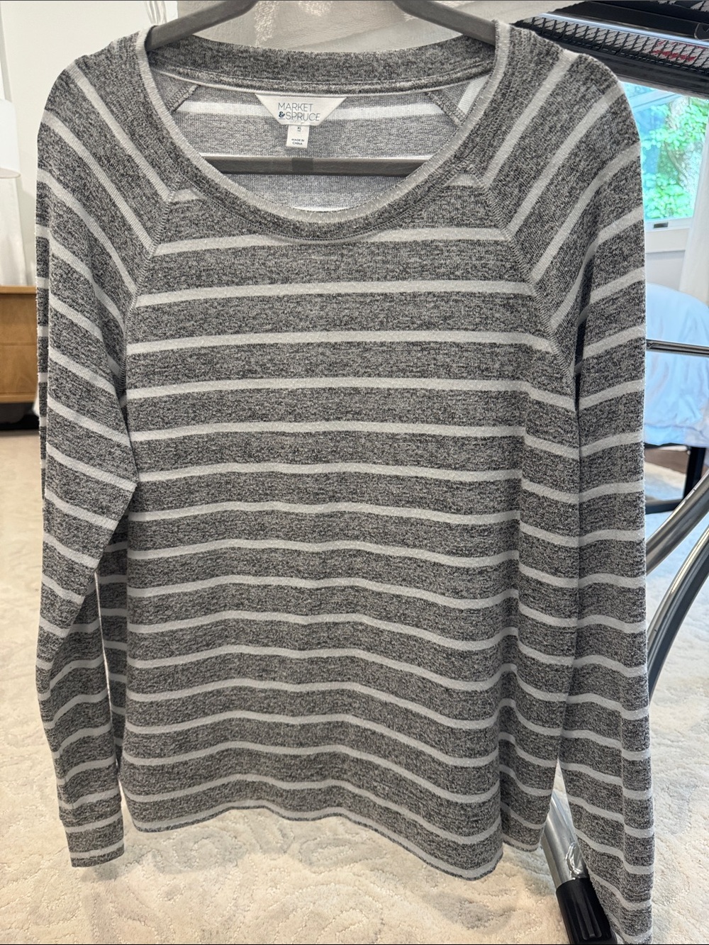Market & Spruce Gray and White Striped Crewneck Sweater